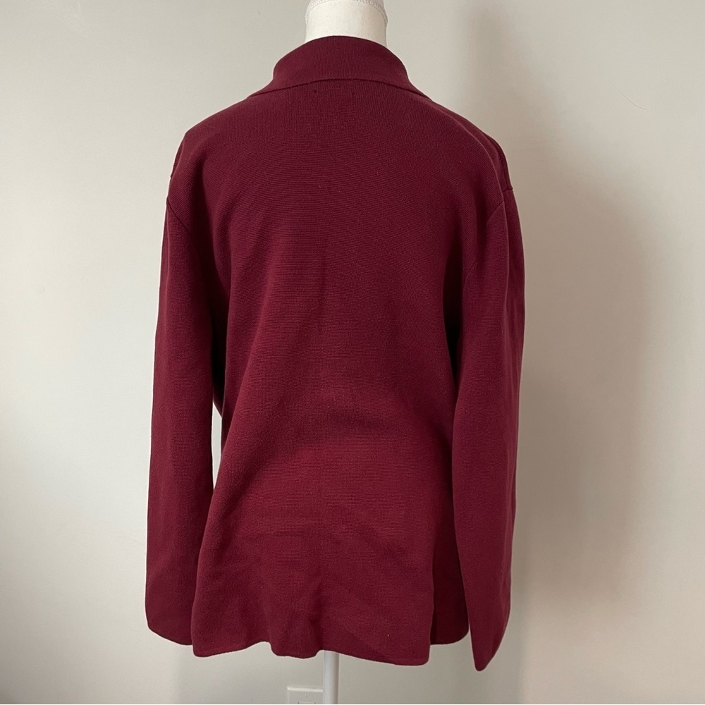 Lands End Knit Sweater Blazer Burgundy Classic Cotton Size XL 18 - Picture 2 of 8